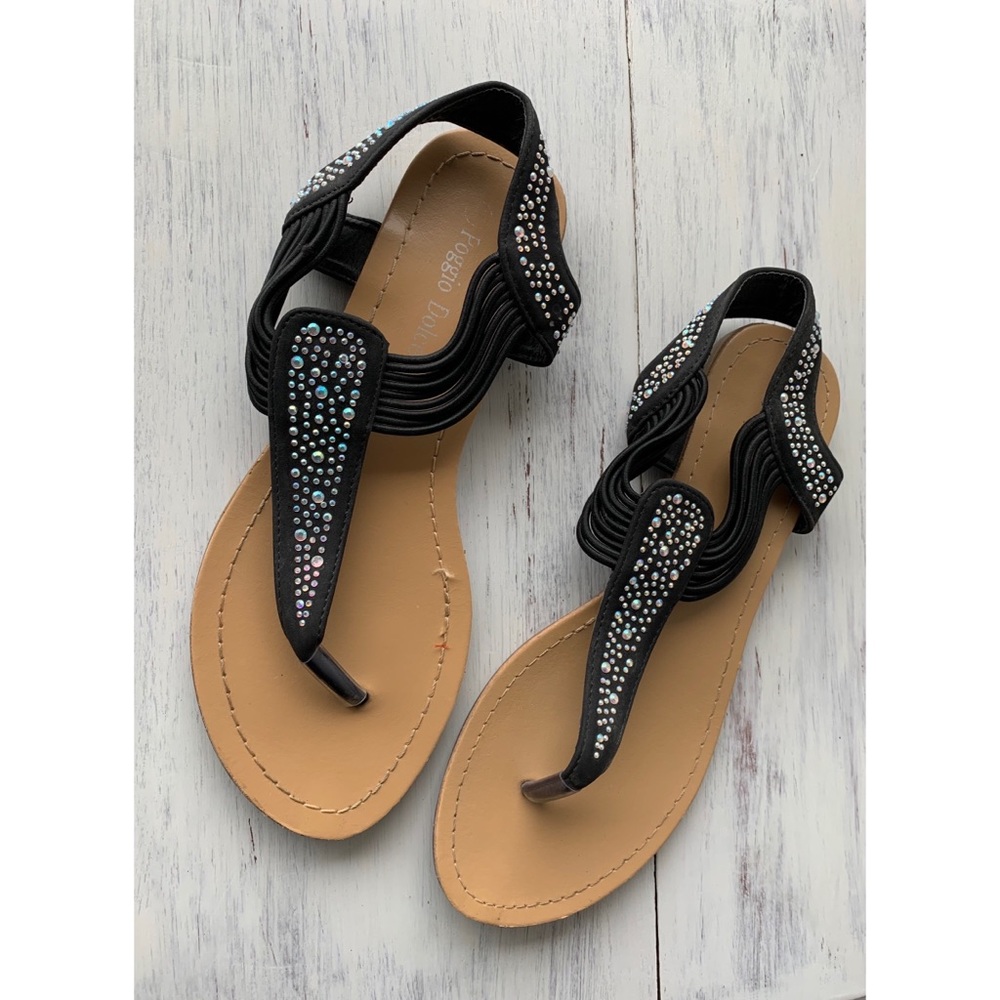 Forever Link Black Sandals with Rhinestones